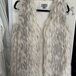 Faux Fur Vest in Gray and Cream